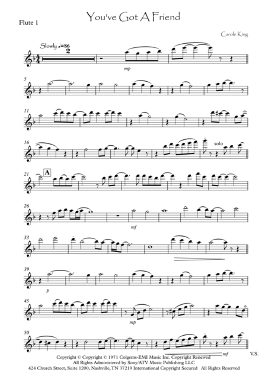 You've Got A Friend Flute Quartet scores gallery preview page 6