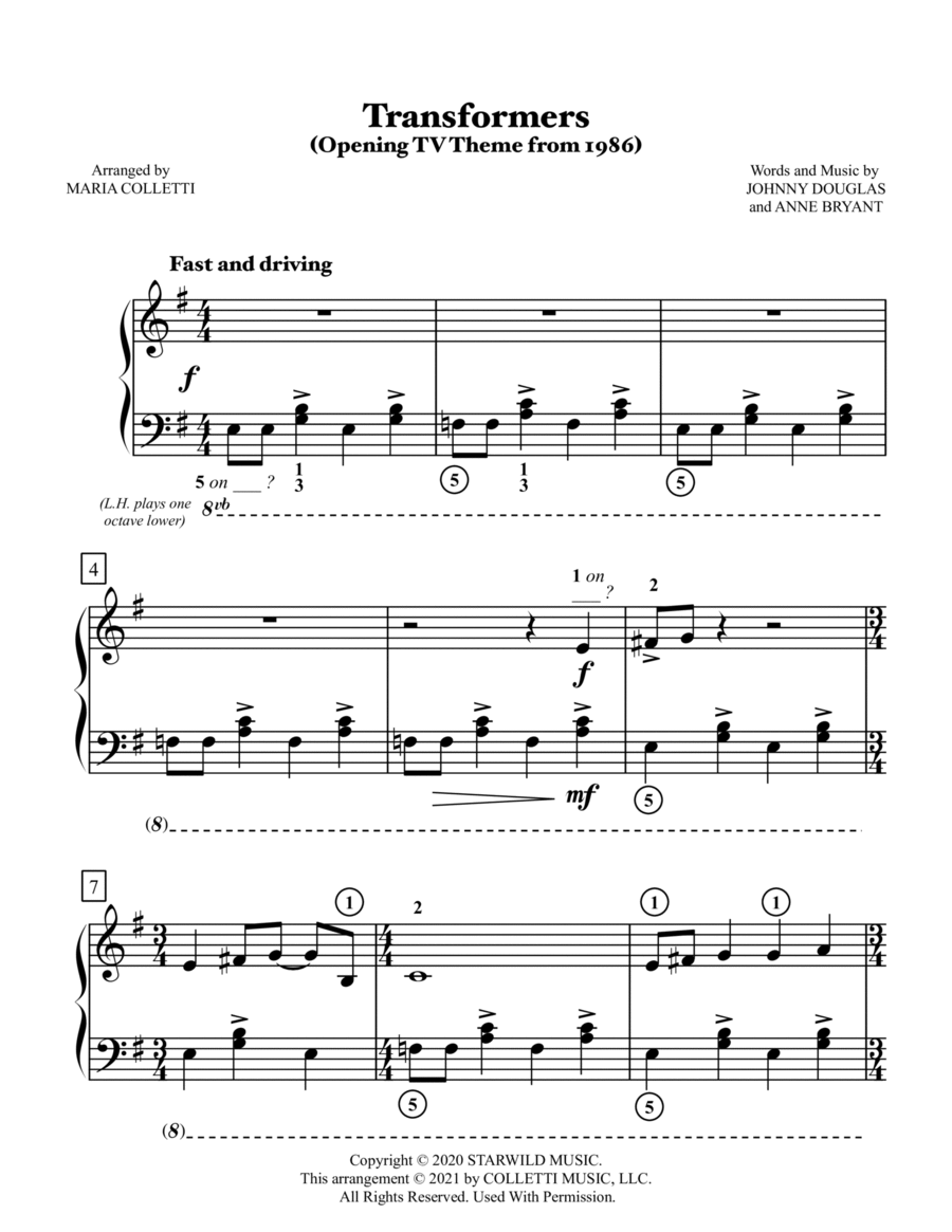 Transformers Medley Easy Piano scores gallery preview page 1