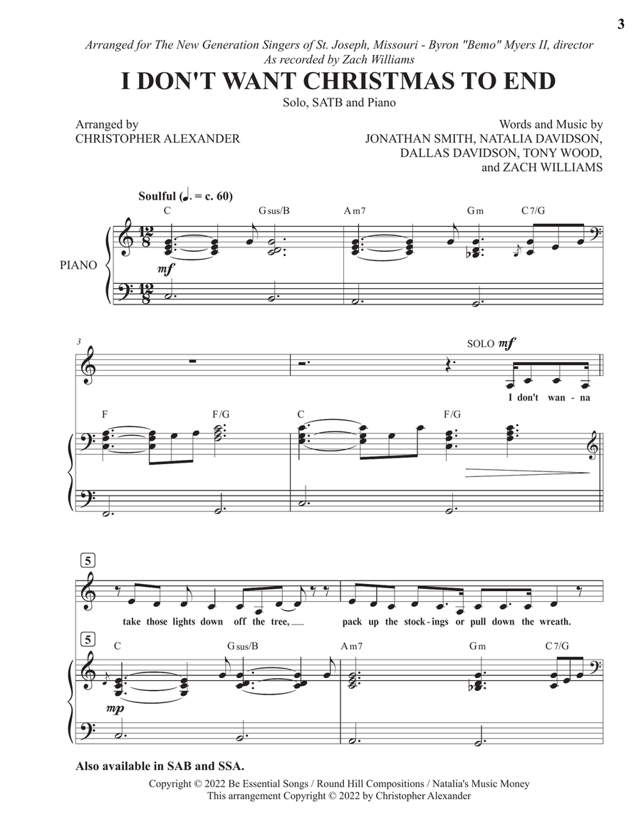 I Don't Want Christmas To End 4-Part scores gallery preview page 3
