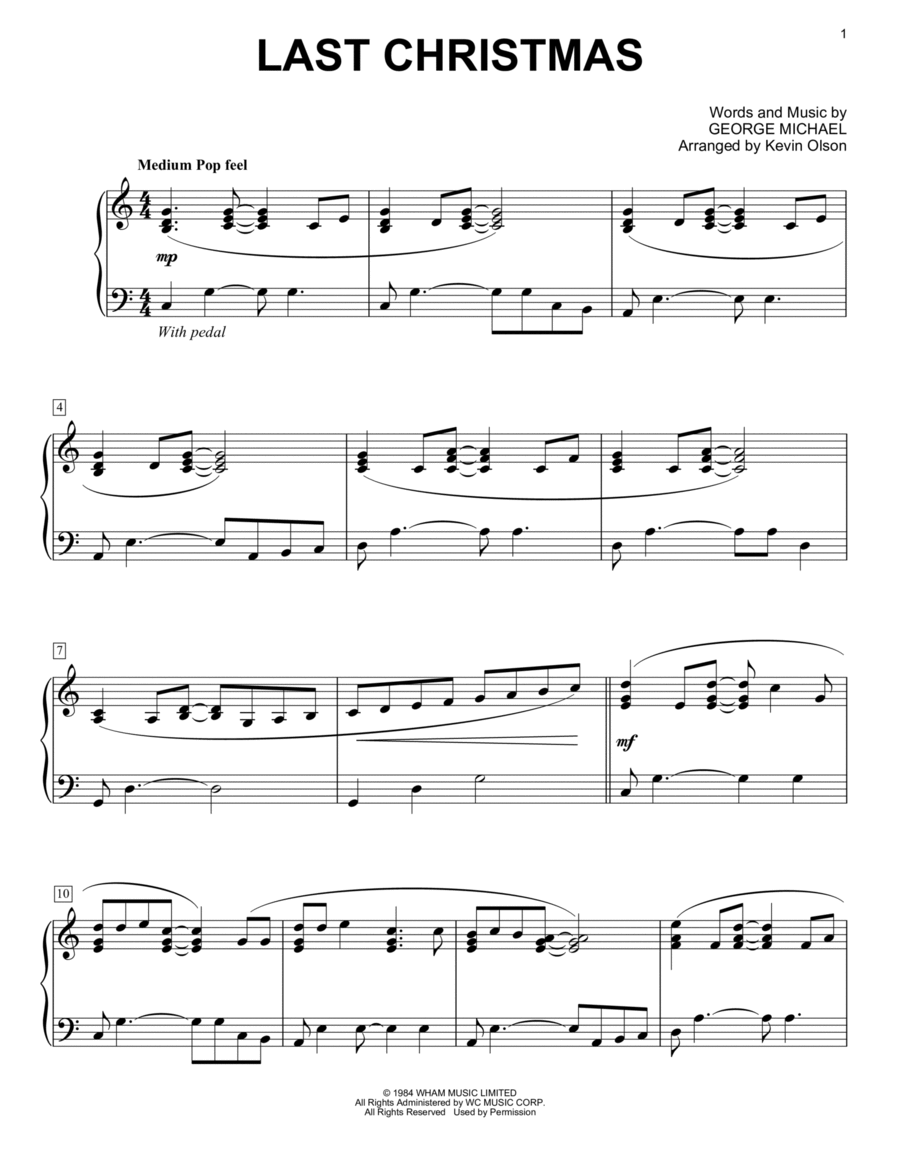 Last Christmas (arr. Kevin Olson) Easy Piano scores gallery preview page 1