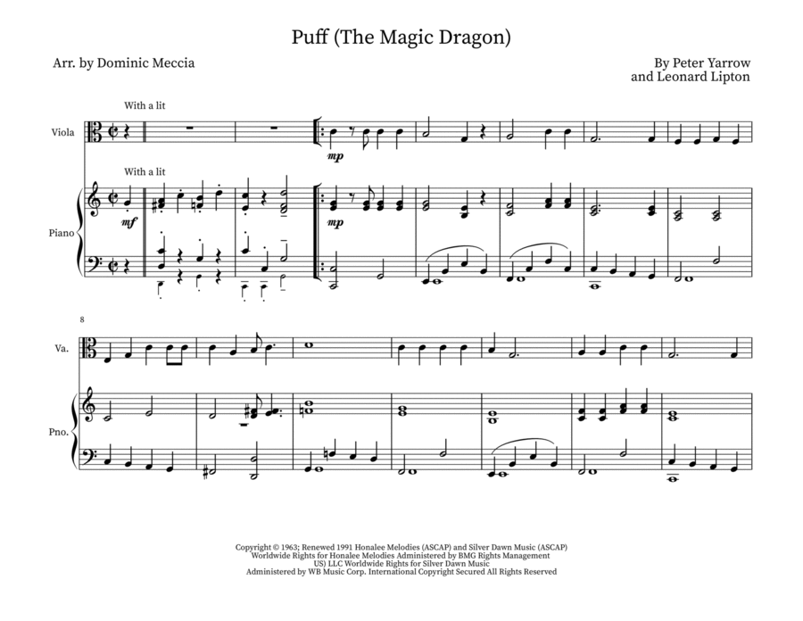 Puff The Magic Dragon Viola scores gallery preview page 1