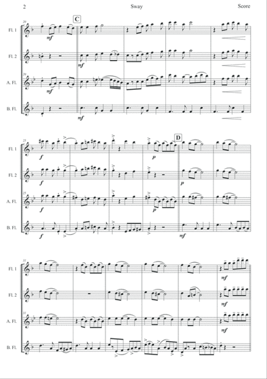 Sway arranged for Flute Quartet Flute Quartet scores gallery preview page 3
