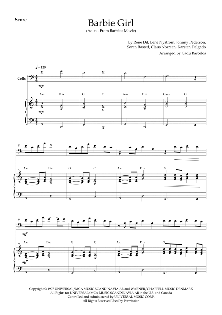 Barbie Girl Piano scores gallery preview page 1