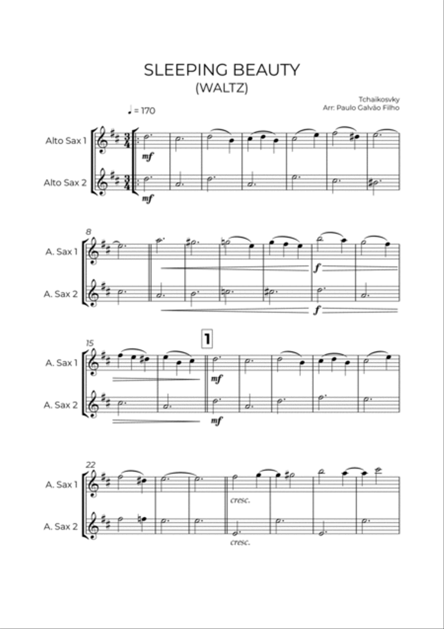 SLEEPING BEATY WALTZ - TCHAIKOVSKY - SAX ALTO DUET Woodwind Duet scores gallery preview page 2