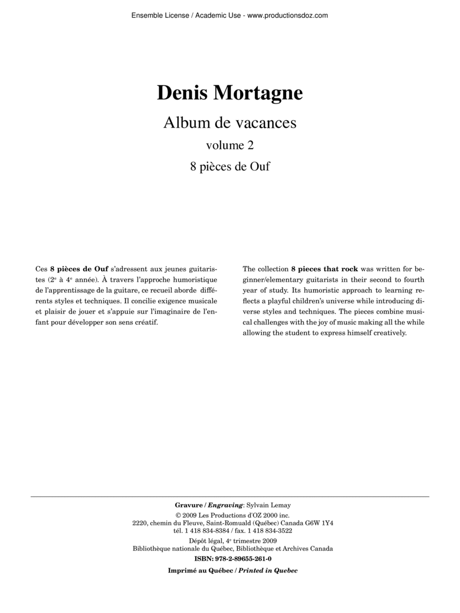 Album de vacances, vol. 2 / 8 pièces de Ouf Classical Guitar scores gallery preview page 1
