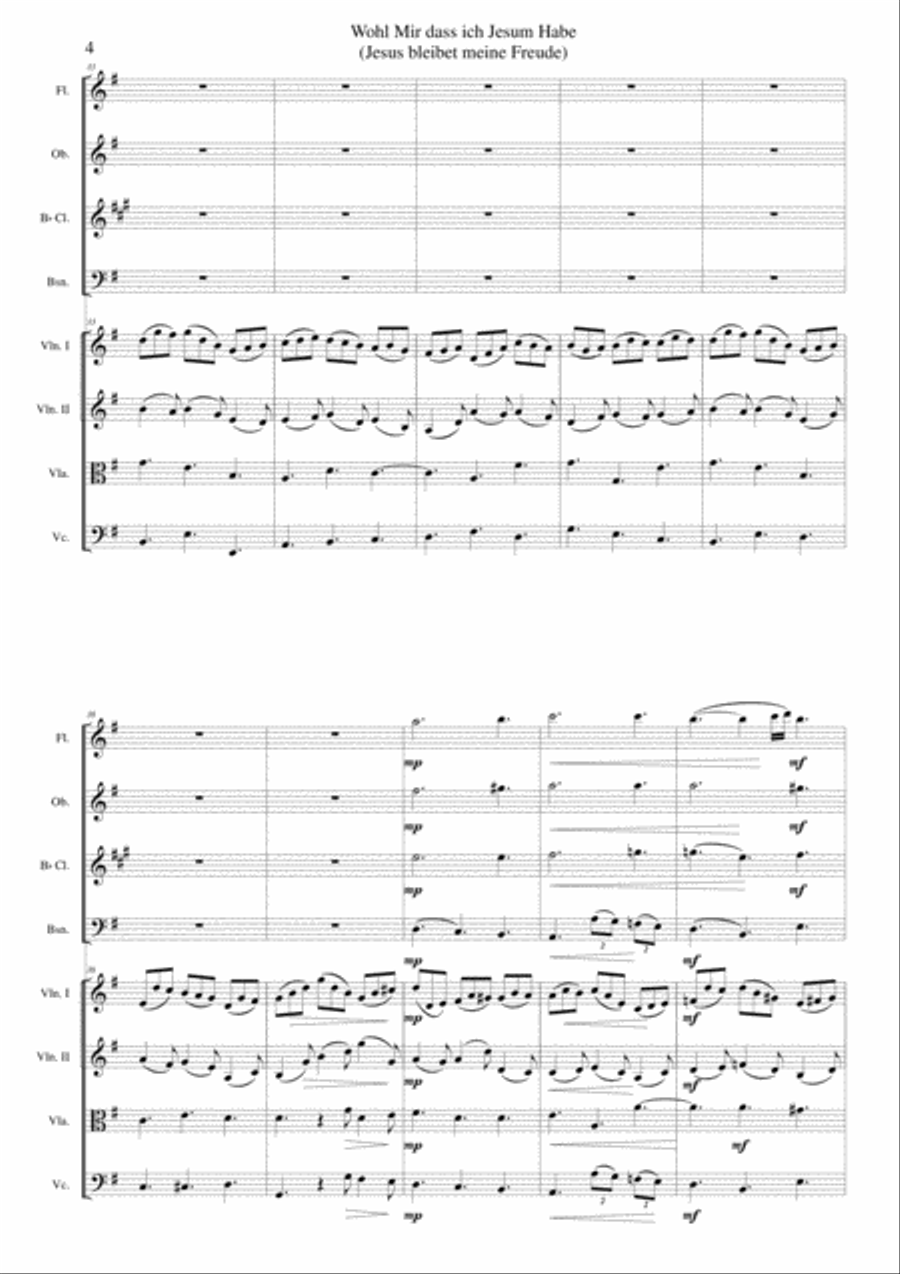 Wohl mir dass ich Jesum habe (Jesu joy of man's desiring) for wind quartet and strings Clarinet scores gallery preview page 4
