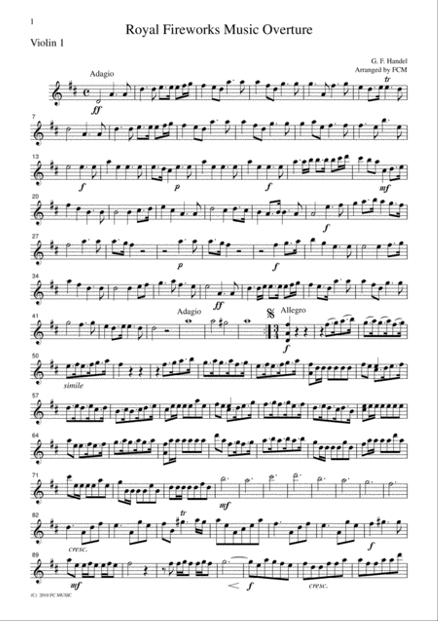 Handel Royal Fireworks Music Overture, for string quartet, CH111 String Quartet scores gallery preview page 5