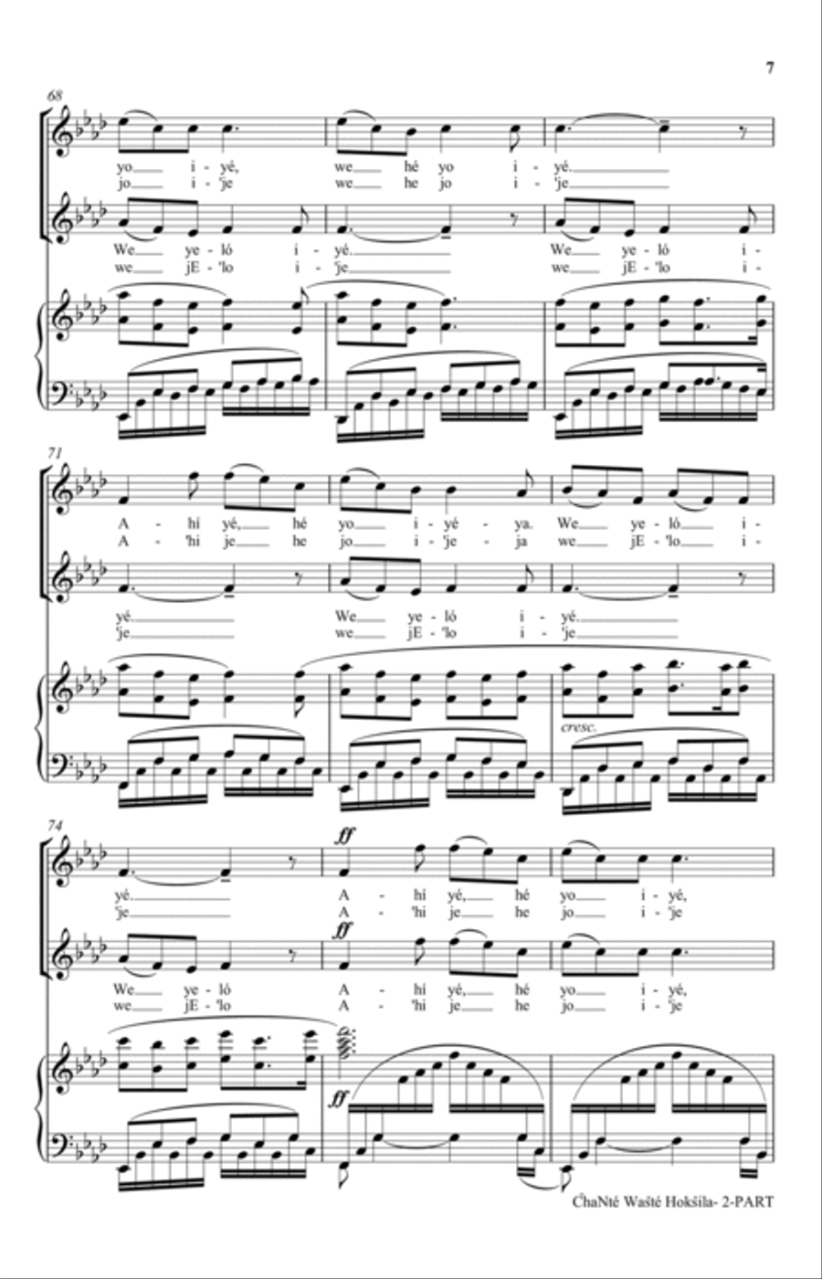 Chante Waste Hoksila (My Kind-Hearted Boy) (arr. Linthicum-Blackhorse) 2-Part scores gallery preview page 7