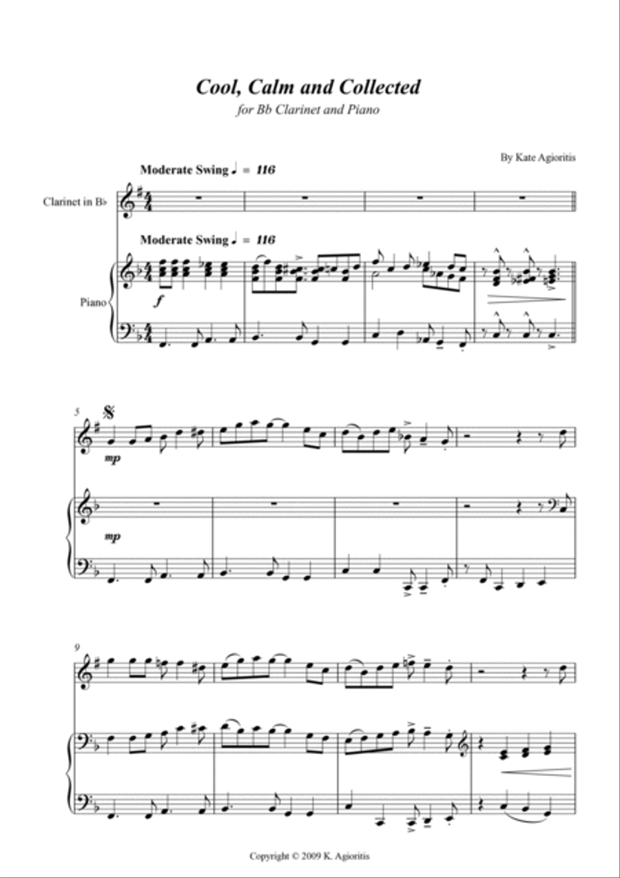 Cool, Calm and Collected - for Bb Clarinet and Piano B-Flat Clarinet scores gallery preview page 5