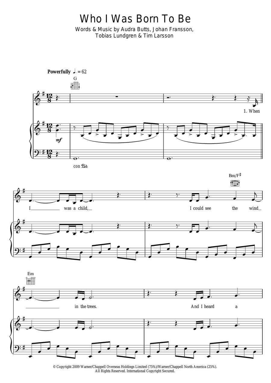 Who I Was Born To Be Piano, Vocal scores gallery preview page 1