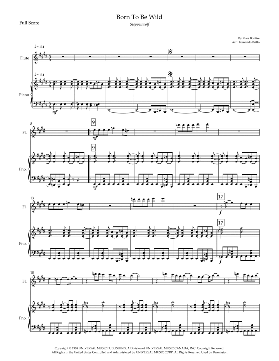 Born To Be Wild Flute Solo scores gallery preview page 1