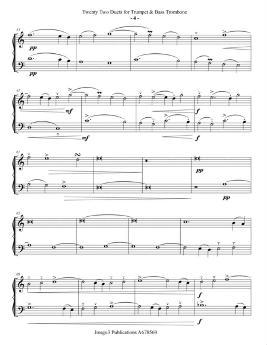 Josquin: 22 Duets for Trumpet & Bass Trombone Brass Duet scores gallery preview page 4