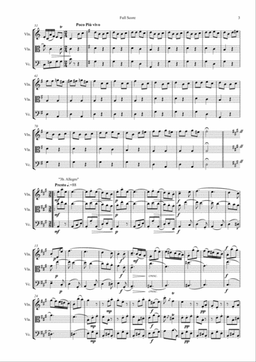 Gallo: 3 movts. from 2 Trio Sonatas (Pulcinella Suite III.Scherzino) - string trio String Trio scores gallery preview page 3