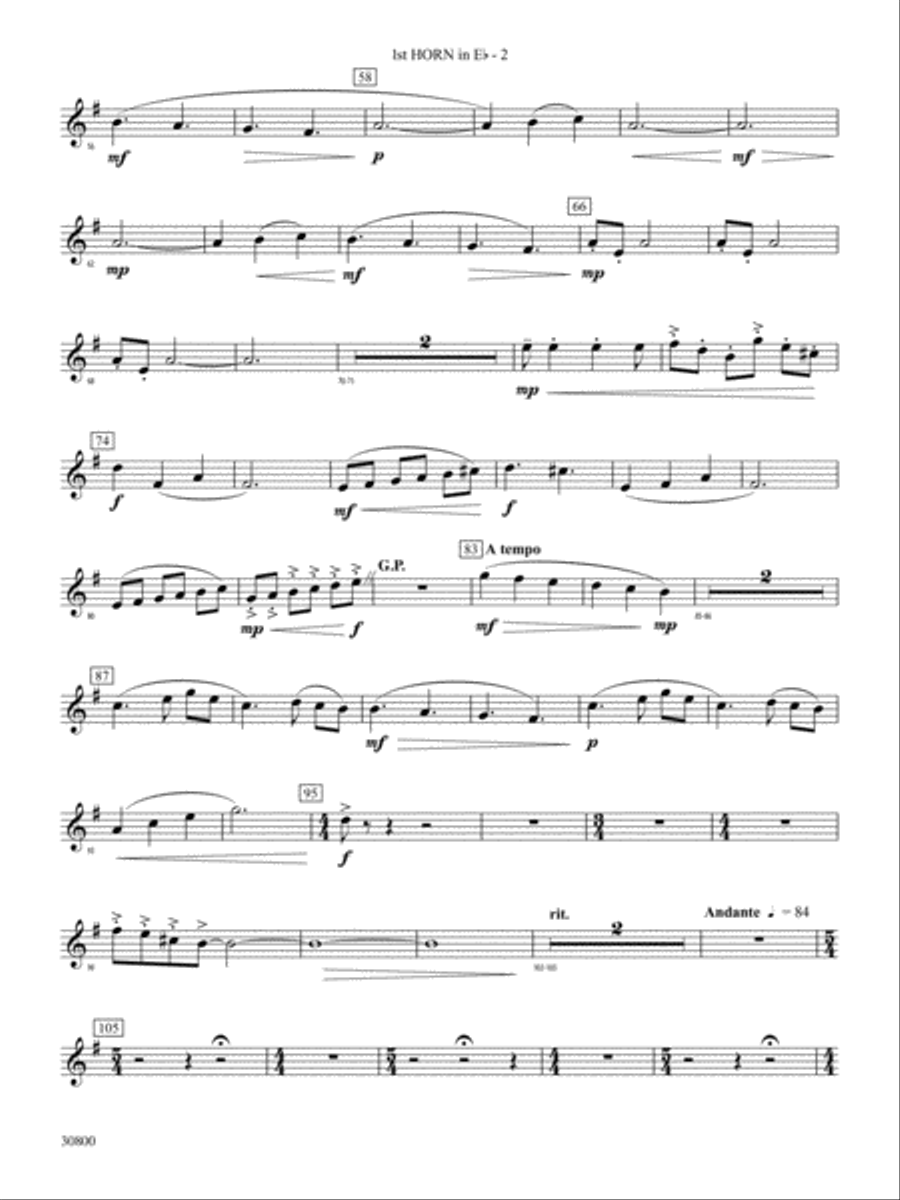 Quatre Fantasie: (World Part) 1st Horn in E-flat Concert Band scores gallery preview page 2