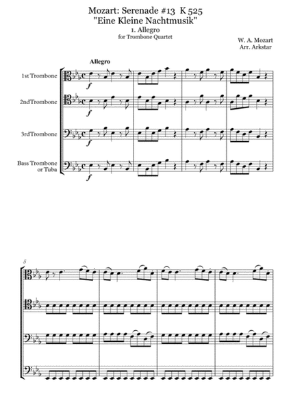 Mozart: "Eine Kleine NachtMusik 1. Allegro for Trombone (Low Brass) Quartet image number null