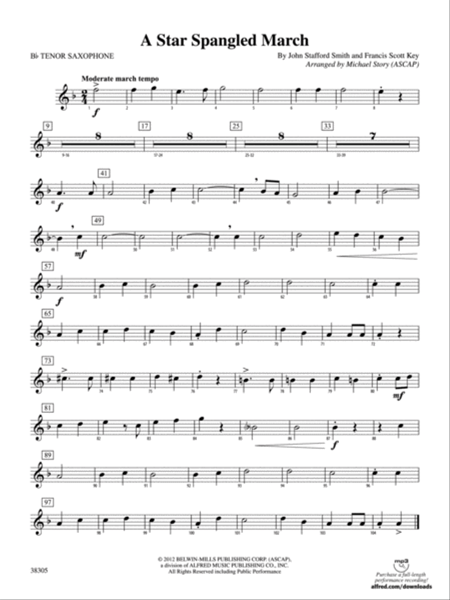 A Star Spangled March: B-flat Tenor Saxophone Concert Band scores gallery preview page 1
