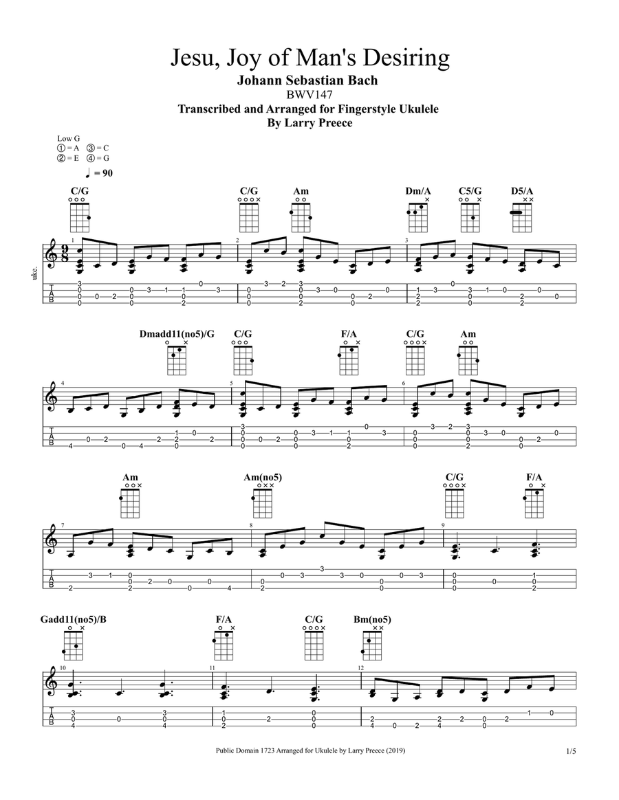 Jesu, Joy of Man's Desiring (Fingerstyle Ukulele) Ukulele scores gallery preview page 1