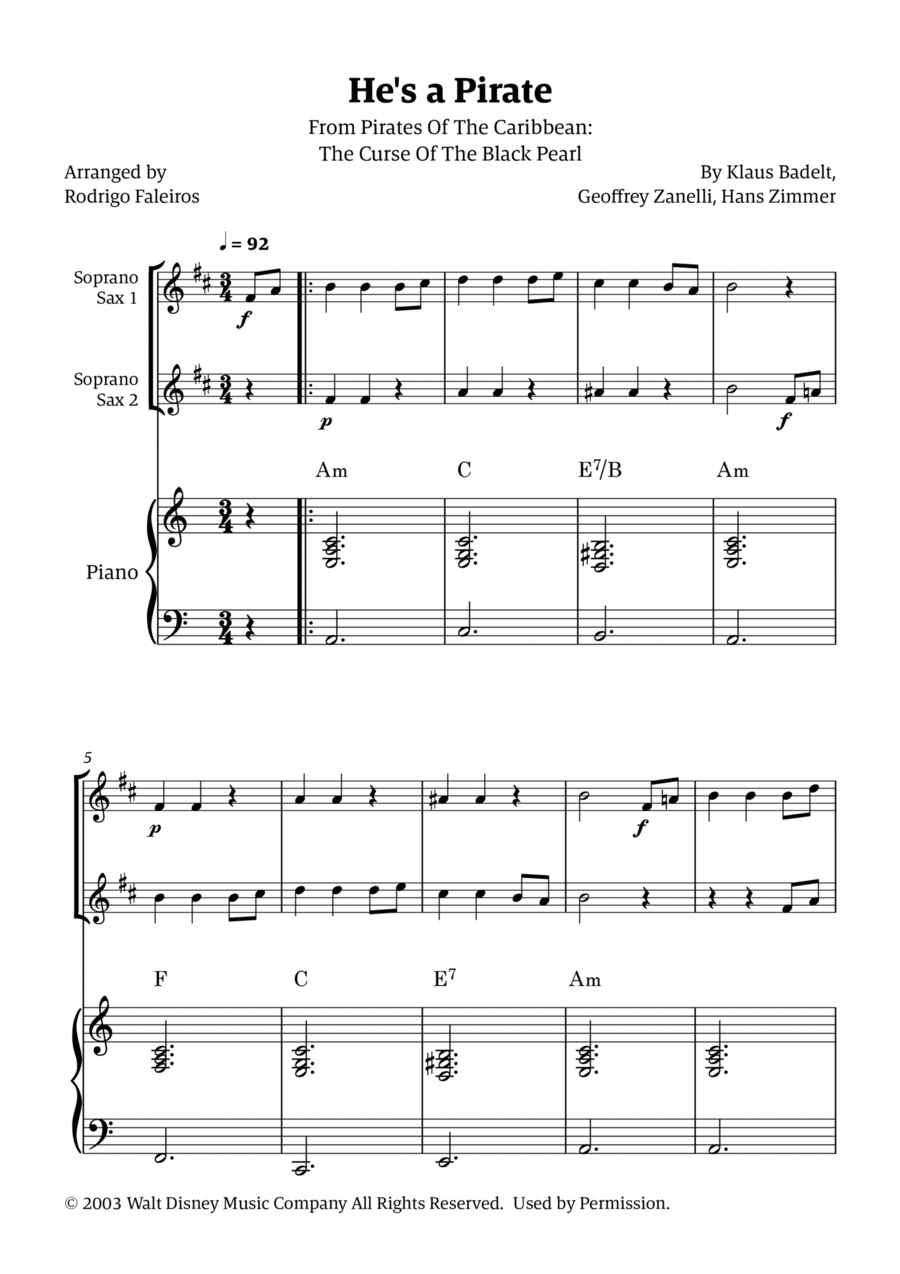 He's A Pirate Woodwind Duet scores gallery preview page 1
