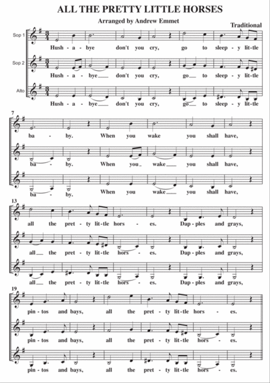 All The Pretty Little Horses A Cappella SSA SSA scores gallery preview page 1