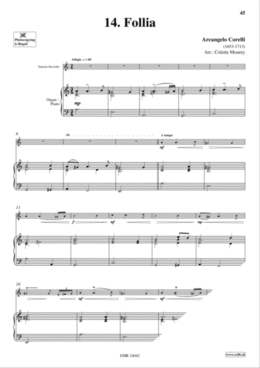 40 Greatest Baroque Hits Volume 1 Soprano Recorder scores gallery preview page 16