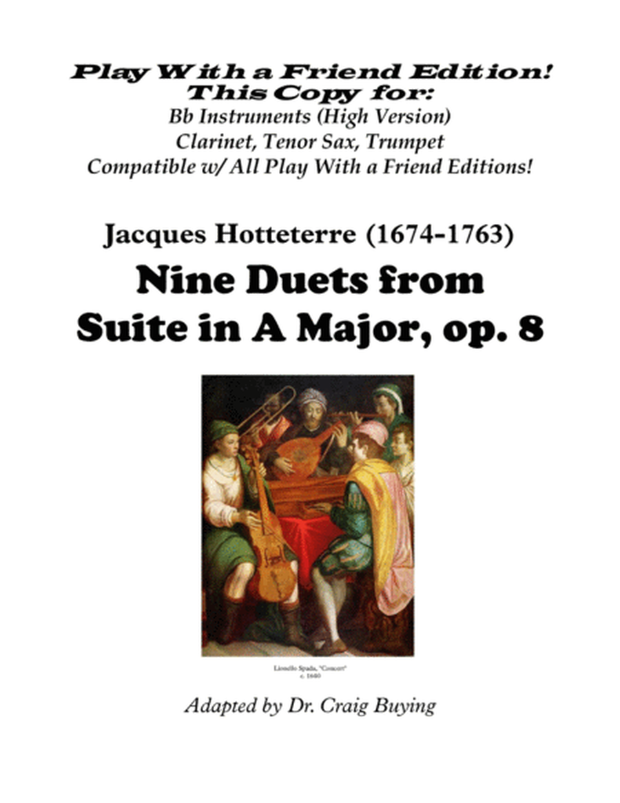 Nine Duets from Hotteterre op. 8 (Instruments in Bb (Trumpet, Tenor Sax, Clarinet) Version - Editio image number null