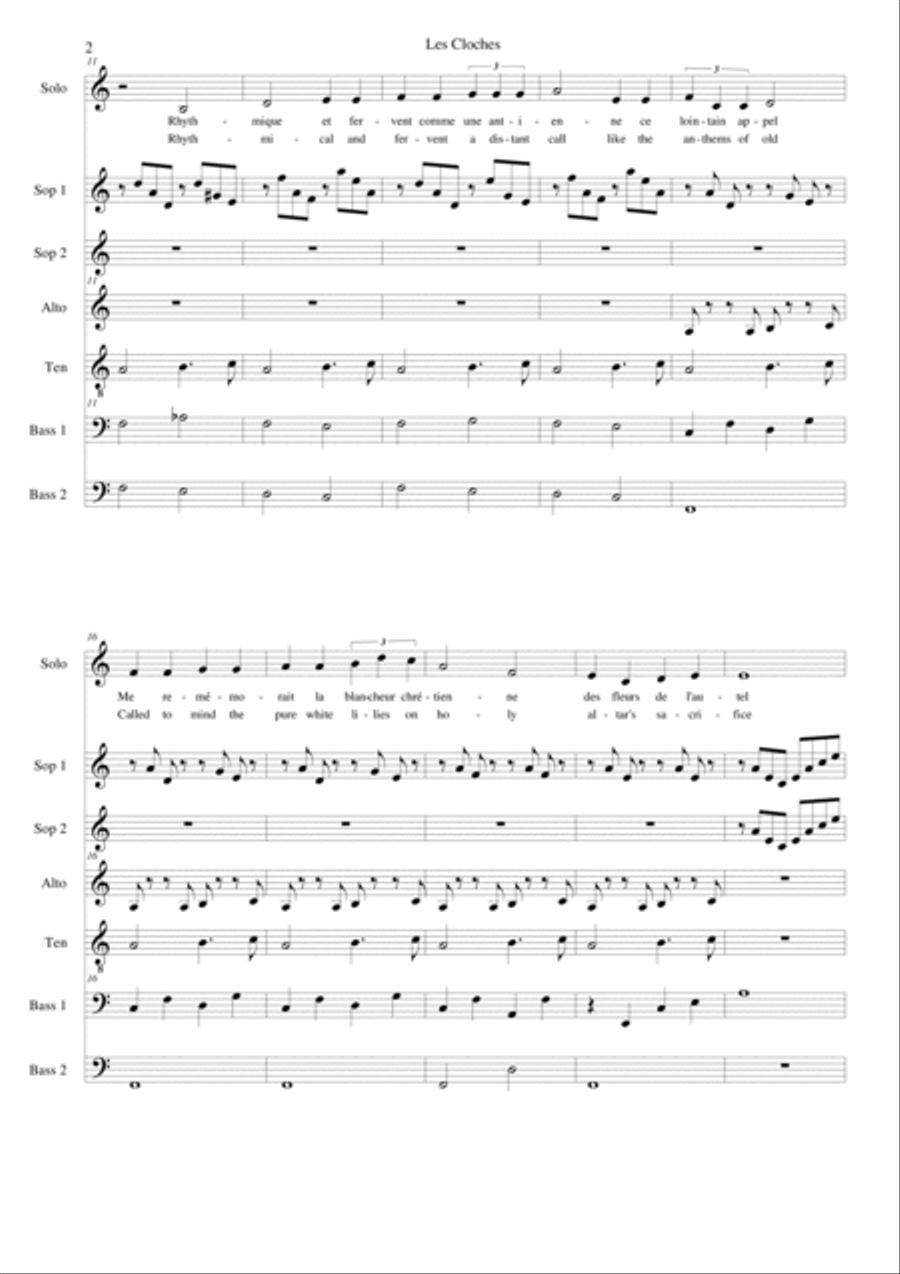 Les Cloches (The Bells) by Debussy arranged for choir and soloist A Cappella scores gallery preview page 2