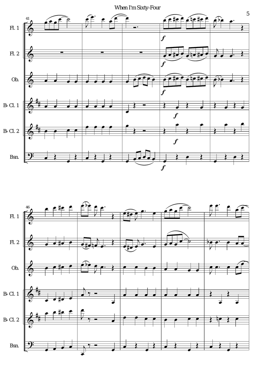 When I'm Sixty-Four Woodwind Ensemble scores gallery preview page 5