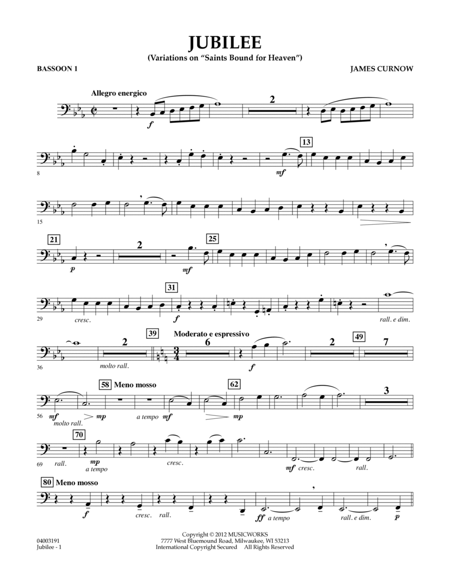 Jubilee (Variations On "Saints Bound for Heaven") - Bassoon 1