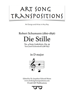 Book cover for SCHUMANN: Die Stille, Op. 39 no. 4 (transposed to D major)