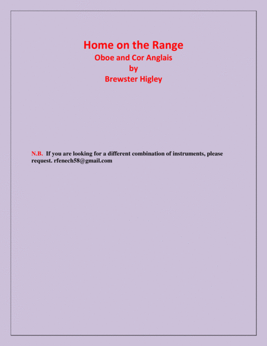 Home on the Range - Brewster Higley - For Oboe and Cor Anglais - Easy level image number null