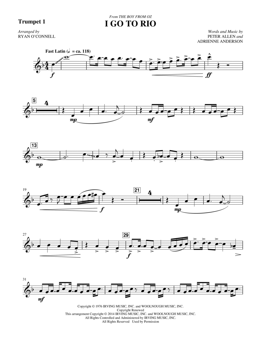 I Go to Rio (from The Boy From Oz) (arr. Ryan O'Connell) - Bb Trumpet 1