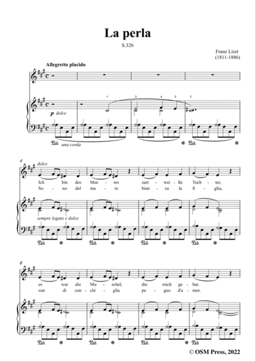 Liszt-La perla,S.326,in A Major,for Voice and Piano Voice Solo scores gallery preview page 3