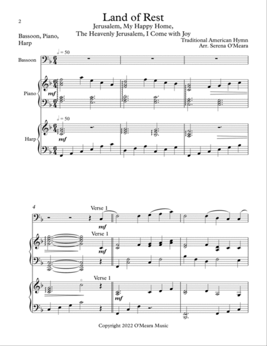 Land of Rest, Trio for Bassoon, Harp, Piano Bassoon scores gallery preview page 2