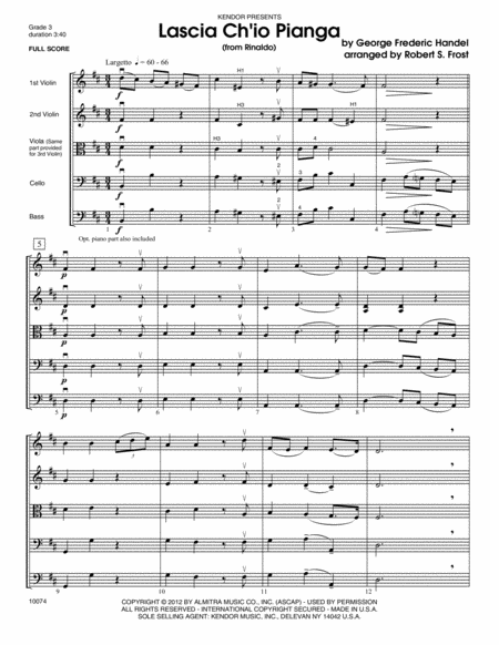 Lascia Ch'io Pianga (from Rinaldo) - Full Score