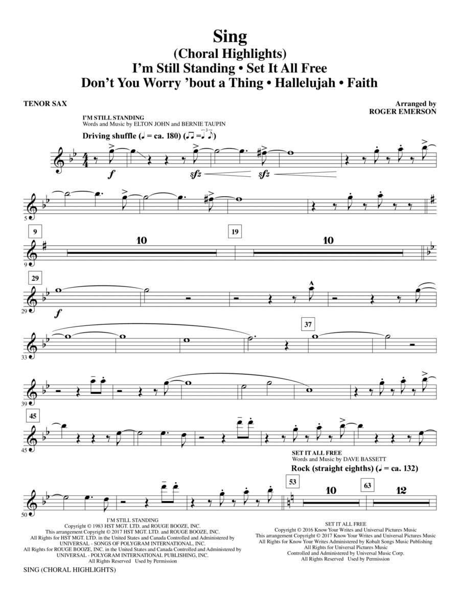 Sing (Choral Highlights) - Bb Tenor Saxophone Choir scores gallery preview page 1