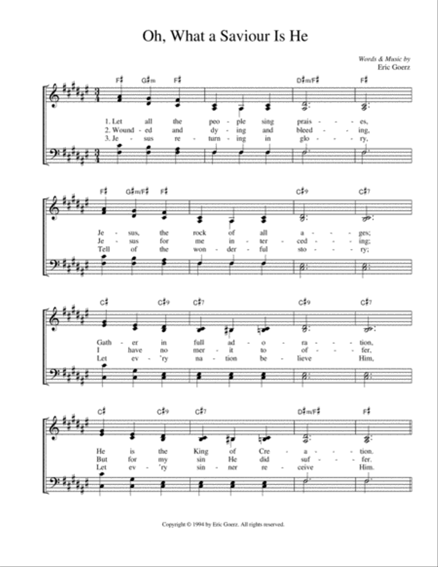 Oh What a Saviour Is He 4-Part scores gallery preview page 1