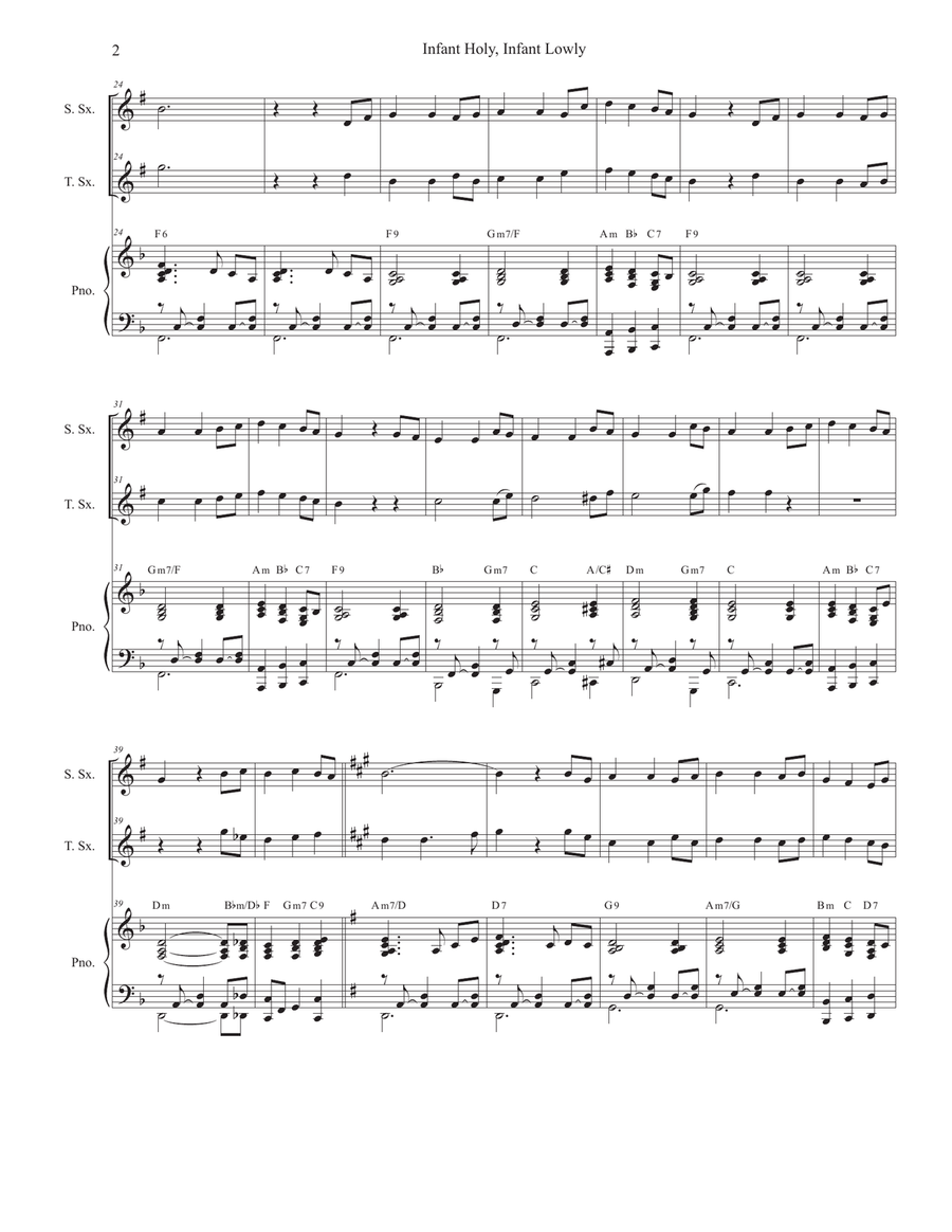 Infant Holy, Infant Lowly (Duet for Soprano and Tenor Saxophone) Woodwind Duet scores gallery preview page 2