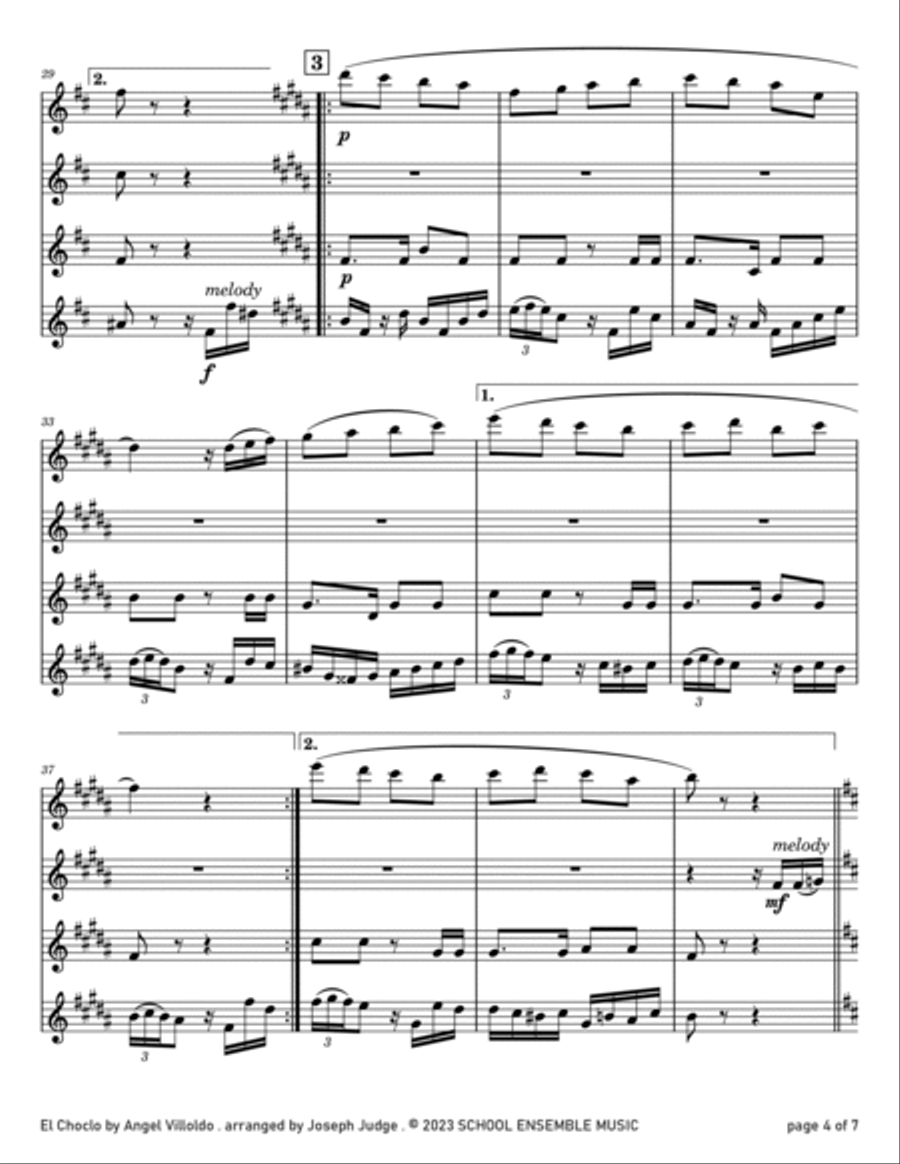 El Choclo by Villoldo for Clarinet Quartet in Schools Clarinet Quartet scores gallery preview page 4