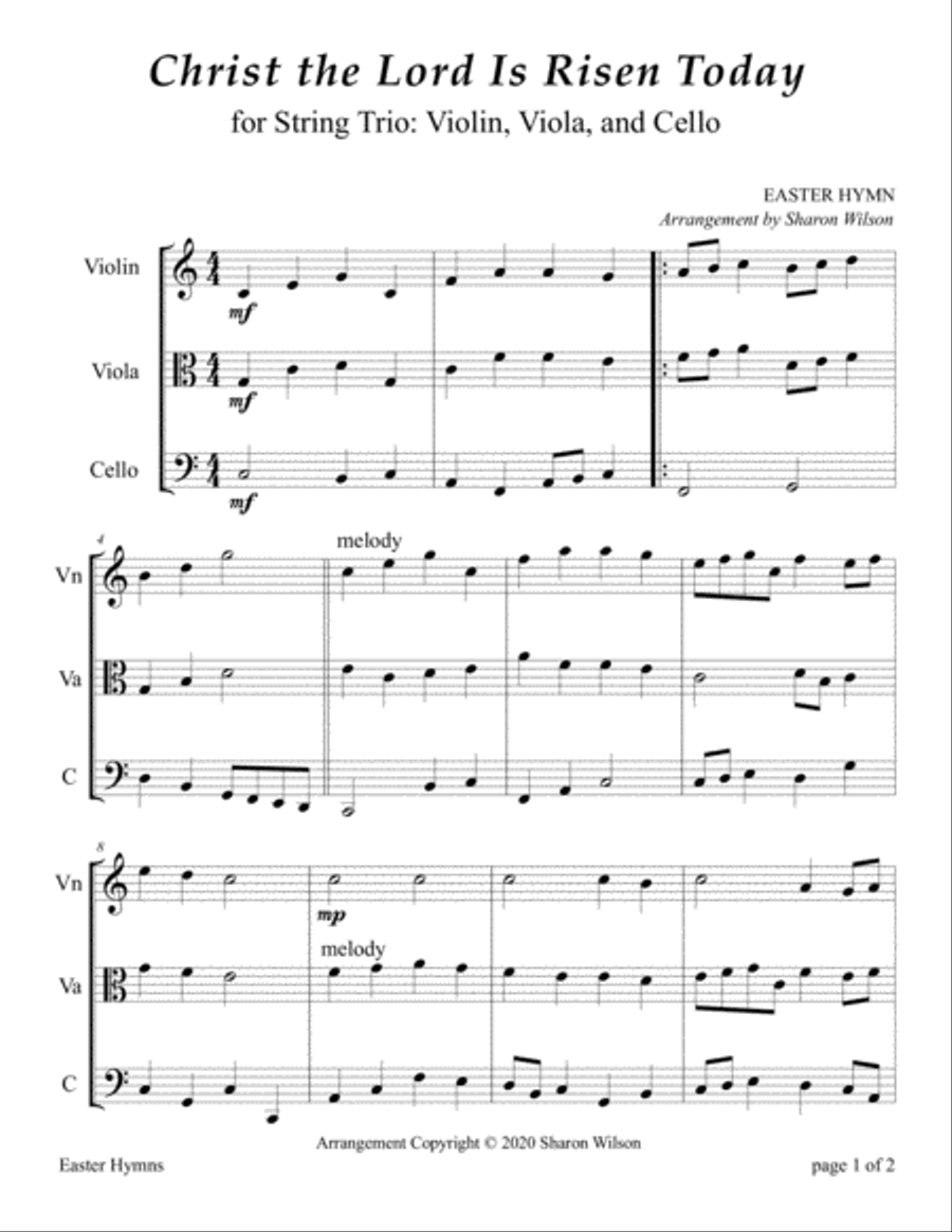 Christ the Lord Is Risen Today (for String Trio – Violin, Viola, and Cello) String Trio scores gallery preview page 3