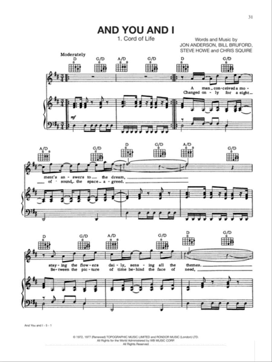 And You and I Piano, Vocal, Guitar scores gallery preview page 1