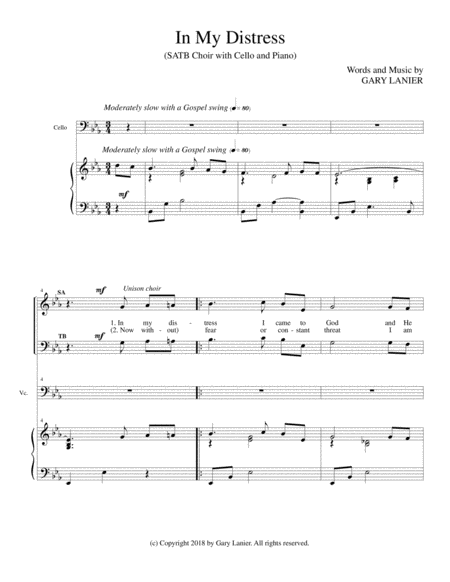IN MY DISTRESS (SATB CHOIR with Cello & Piano) image number null