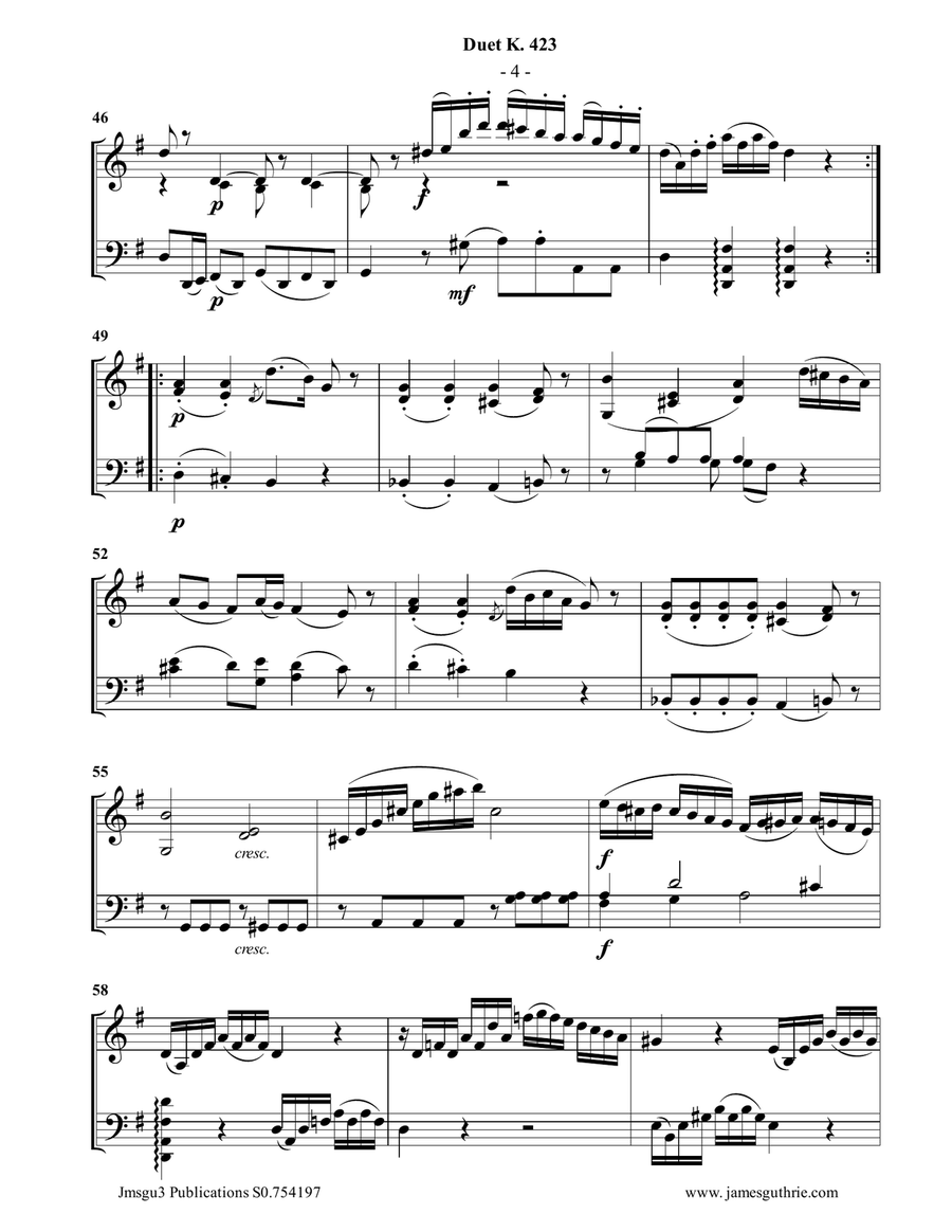 Mozart: Duet K.423 for Violin & Cello String Duet scores gallery preview page 4