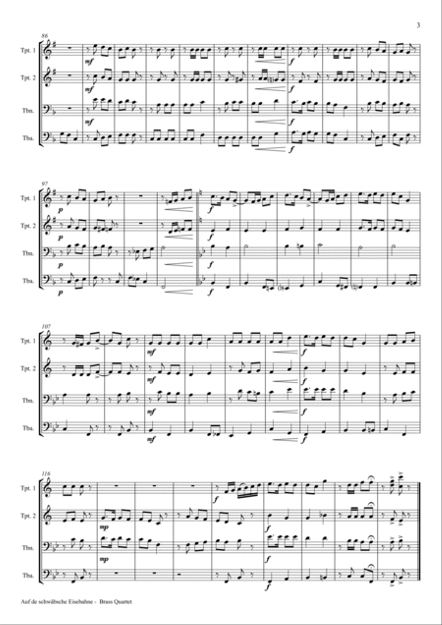 Auf der schwäbsche Eisebahne - Swabian anthem/Oktoberfest - Brass Quartet Brass Quartet scores gallery preview page 3