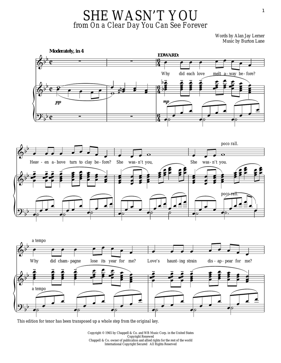 She Wasn't You Piano, Vocal scores gallery preview page 1