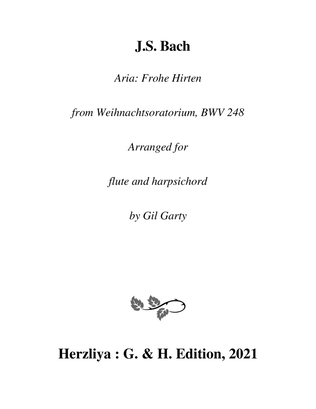 Book cover for Aria: Frohe Hirten from Christmas oratorio, BWV 248 (arrangement for flute or violin and harpichord)