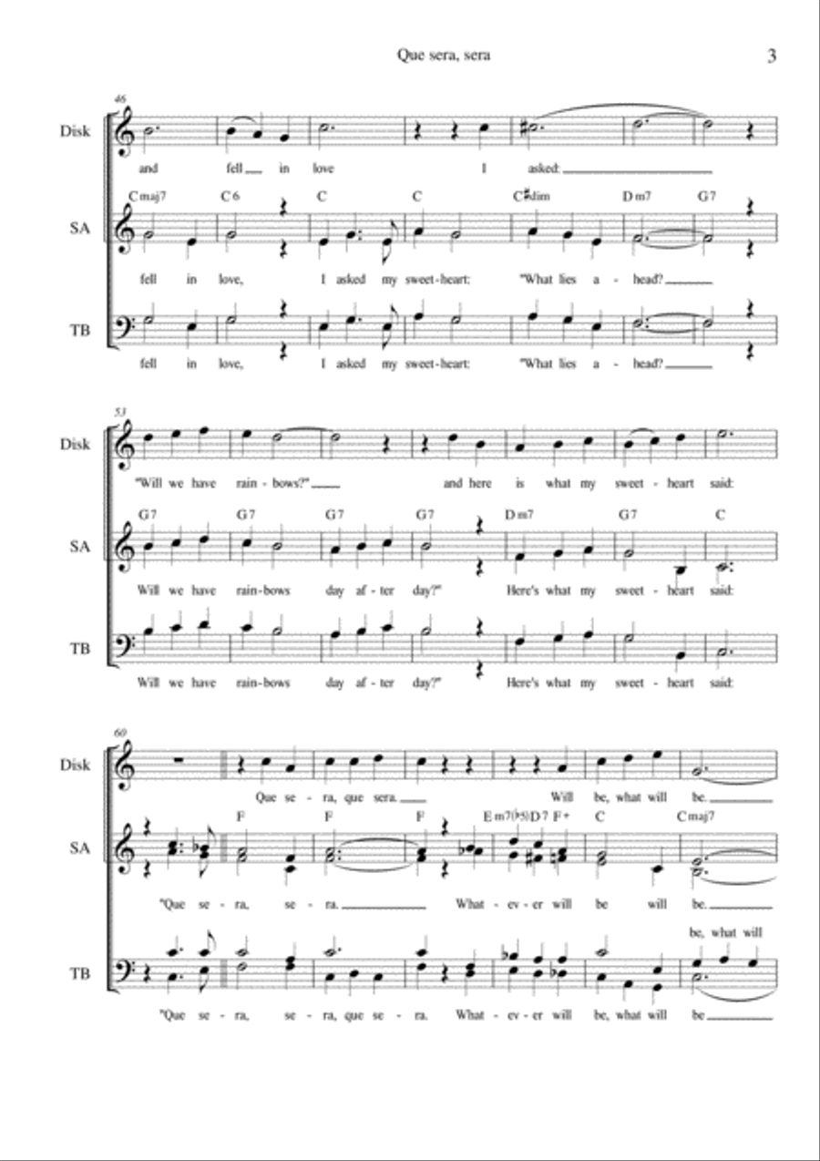 Que Sera, Sera (whatever Will Be, Will Be) 4-Part scores gallery preview page 3