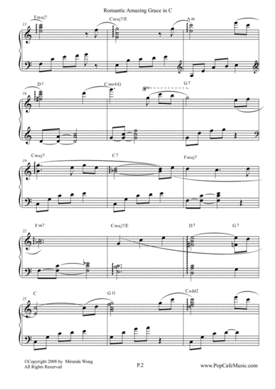 Romantic Amazing Grace in C ( Love Version) Piano Solo scores gallery preview page 2