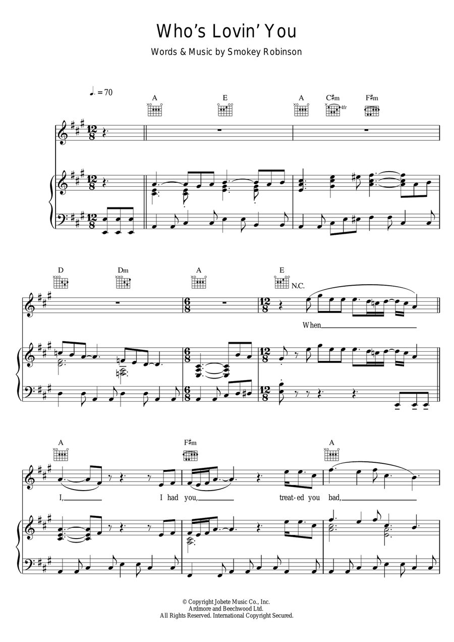 Who's Lovin' You Piano, Vocal scores gallery preview page 1