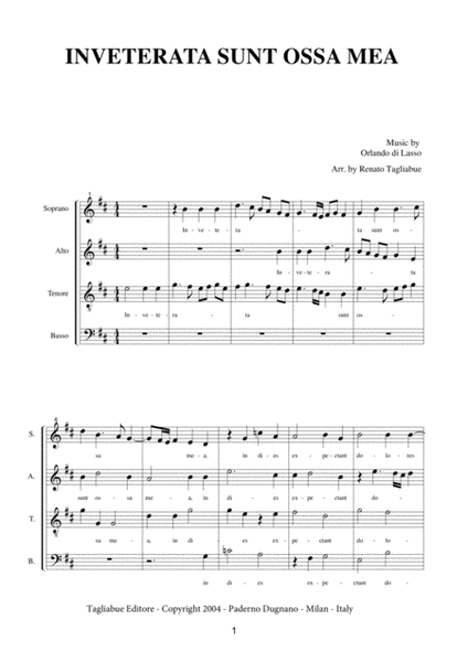 INVETERATA SUNT OSSA MEA - Orlando Di Lasso - For SATB Choir image number null