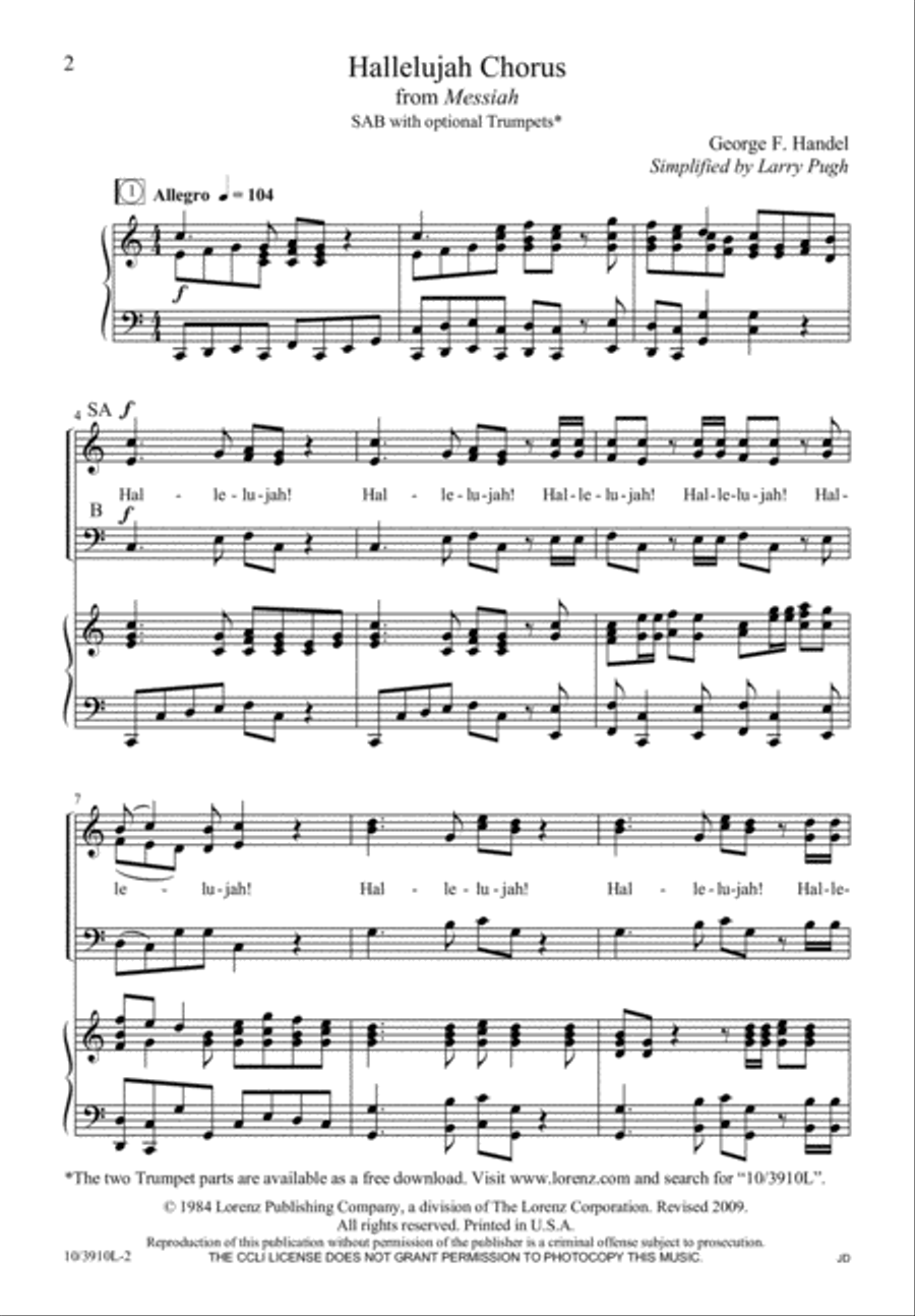 Hallelujah Chorus 3-Part scores gallery preview page 2